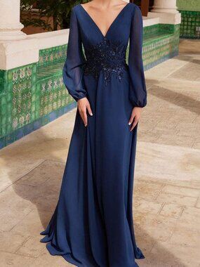 NWT Nox Anabel ME128 Chiffon Mother of the Bride Dress Navy Blue size 14W